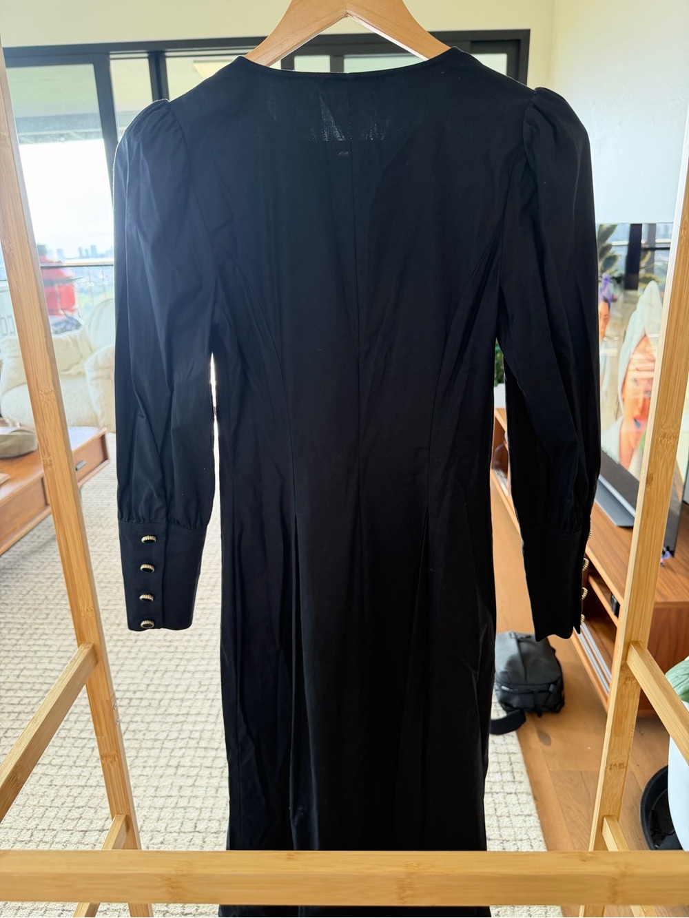 Reformation Black Long Button-Front Puff Sleeve Dress - Picture 3 of 3